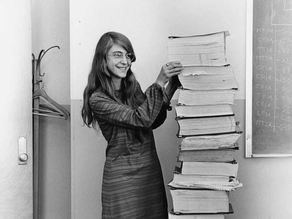 Margaret Hamilton with her calculations