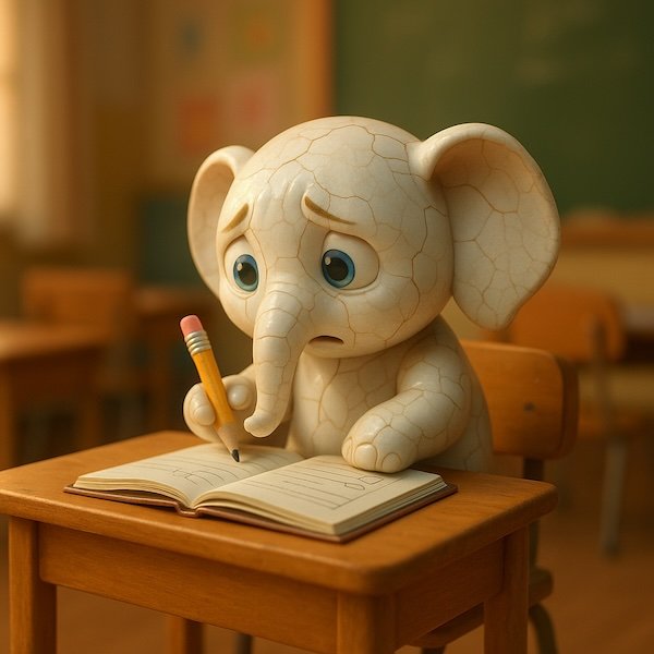 Porcelain elephant who is rather fragile.